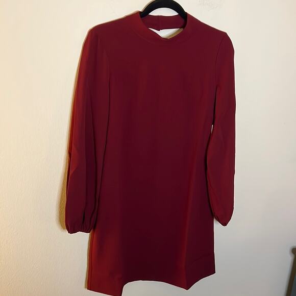 Eliza J Mock Neck Balloon Sleeve Crepe Shift Dress- Wine Size 8 - Picture 4 of 8